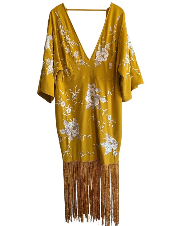 ASOS Dresses & Skirts - ASOS Design Curve Floral Embroidered Fringe V-Neck Midi Dress 16 Wedding Guest